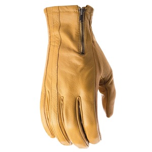 Guantes de cuero marrón al por mayor guantes de motorista amarillo dedo completo guantes deportivos de carreras diseño de cremallera guantes clásicos de piel de vaca marrón - Product Image 1