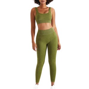 <b>Women</b> Denim-Imitating Knitted Seamless Yoga Wear High Waisted <b>Leggings</b> And Sports Bra Active Wear Fitness Running Yoga Set - Product Image 1