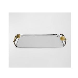 Base en bois Plateaux de service de nourriture martelés en acier inoxydable avec poignées en bois Plateaux de service de collations de dessert au chocolat - Product Image 5