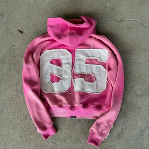 Sudadera con capucha rosa con cremallera desgastada TUP Print Streetwear Sudadera con capucha y cremallera completa de gran tamaño Unisex - Product Image 2