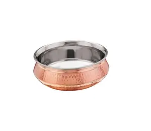 Hot seller good design copper stainless steel hammered handi serving bowl luxury metal copper handi supplier from India