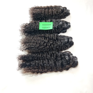 Vente en gros d'extensions de cheveux humains non traités naturels de couleur noire tissage bouclés crépus jeune femme vierges faisceaux temple indien - Product Image 5