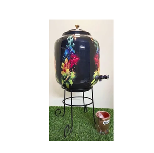 Refroidisseur d'eau en cuivre 100% avec support imprimé et design 2 verres pour camping et distributeur et pot d'eau potable - Product Image 4