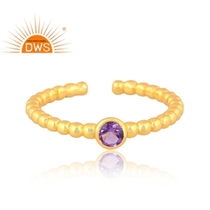 Hot Selling <b>Sterling</b> <b>Silver</b> 18K Gold Plated Natural Amethyst Gemstone <b>Adjustable</b> <b>Ring</b> Custom Designs Manufacturer - Product Image 2