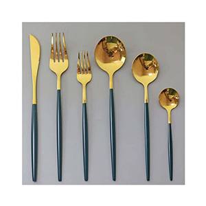Modern Stainless Steel <b>Gold</b> Polished Restaurant Dinner Wedding Set Classic White Flat Handle Cutlery Set - Product Image 4