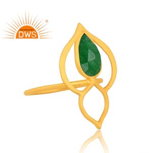 Best Selling Sterling Silver Gold Plated Natural <b>Green</b> Aventurine Quartz Gemstone Stackable Ring Demi Fine Jewelry Manufacturer - Product Image 3