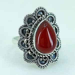 Navya Craft Women's 925 Sterling Silver Red Carnelian Gemstone <b>Ring</b> Pear Shape <b>Statement</b> Jewelry 18K Size 4 14 Perfect Gift - Product Image 2
