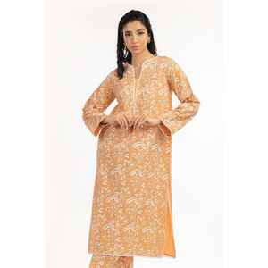 Chemise en tissu cambric orange pour femme avec imprimé floral et décoration en dentelle - Product Image 1