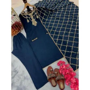 ชุดเสื้อและกางเกงสำหรับผู้หญิง ดีไซน์เนอร์ พร้อมผ้าคลุมไหล่ ชุดเข้าชุดสวยหรู - Product Image 4