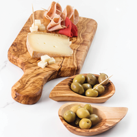 Assiette artisanale haut de gamme en bois d'olivier tunisien, marron vintage, motif uni, design classique en forme de goutte d'eau, écologique, ArtisRaw Party
