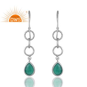 Hot Selling 925 Sterling Silver Natural <b>Green</b> Onyx Gemstone Dangle Earring Custom Design Jewelry For Women Gift For Her - Product Image 2