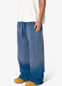 Pantalon de survêtement en coton bleu pour homme, taille élastique avec cordon de serrage, coupe décontractée ample, poches, logo sur la jambe droite, collection automne/hiver - Product Image 6