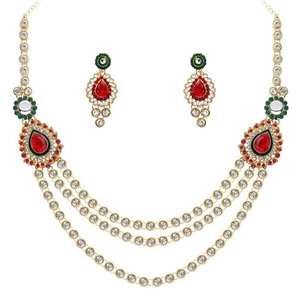 Conjunto de joyería fina Vintage de lujo Kriaa, collar de piedra de circón marrón y verde y pendientes de cobre chapados en oro para regalo - Product Image 1