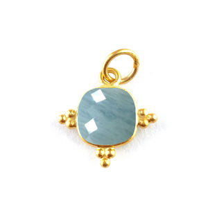 Aquamarine Cushion Shape <b>Birthstone</b> Pendant 925 Sterling Silver Gold Vermeil Fancy Bezel Charms for Earring and <b>Necklace</b> Making - Product Image 1