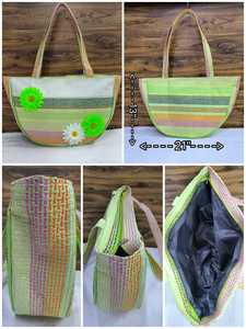 Design classique en fibre de jute naturelle imprimée florale avec un sac fourre-tout rond décontracté avec poignée, bonne capacité pour les essentiels quotidiens - Product Image 4