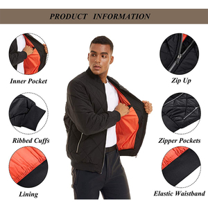 OEM-chaquetas Bomber acolchadas para hombre, chaquetas de algodón grueso con relleno de diamante y cuello redondo, con cremallera, al por mayor, personalizadas - Product Image 4