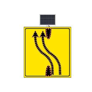 Panneau de signalisation routière réfléchissant à énergie solaire, double voie droite-gauche, 110 x 120 cm, en aluminium, avec flèche directionnelle - Product Image 1