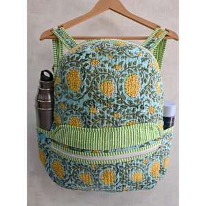 Handmade <b>Lightweight</b> Indian Boho Quilted Mini <b>Backpack</b> Cotton Floral Hand Block Print Zipper for Travel Beach & Daily Use - Product Image 1