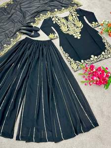 Tela de Georgette bordada india, conjunto de 3 piezas, diseñador pakistaní, Ropa Étnica, diseño cosido listo para usar Sharara Gharara Kurti - Product Image 6