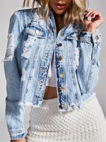 Veste en jean courte déchirée à manches longues pour femme, nouvelle mode, écologique, style hipster, décontractée, style urbain, automne/hiver