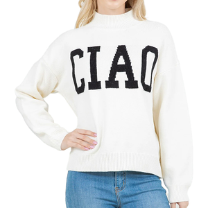 Venta al por mayor de mujeres personalizadas O-cuello de manga larga impreso sudadera Casual patrón sólido tejido de punto bordado Logo frontal para - Product Image 1