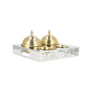 Plateau de service moderne en métal durable, personnalisable (couleur, logo), avec poignée légère, pour la maison, l'hôtel, les mariages et le Ramadan - Product Image 3