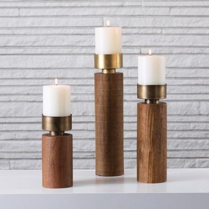 Juego de mesa de comedor de madera dorada pulida muy popular con 3 candelabros de luz de té de latón de Metal estilo Simple para decoración del hogar - Product Image 1