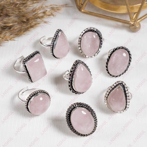 Attractive <b>Pink</b> Color Rose Quartz Adjustable Cabochon Ring Natural <b>Healing</b> Gemstones For Fashion Meditation Jewelry At Low Price - Product Image 2