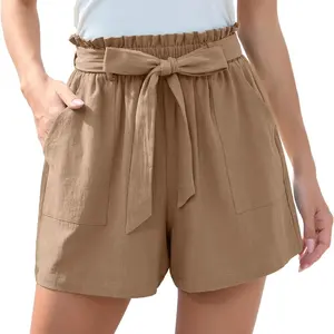Women's Custom High Waist Summer Casual Shorts with Ruffles Elastic Waist and Pockets <b>Board</b> Shorts Pattern - Product Image 2