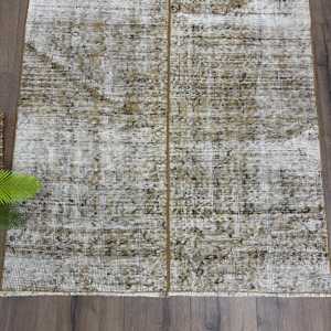 Vintage Rug, 3.2x6 ft Turkish Rug, <b>Brown</b> White Floral <b>Wool</b> Rug - Product Image 2