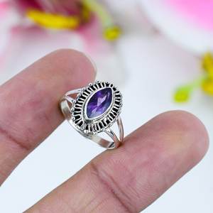 Nouvelle Arrivée Naturel Améthyste Marquise Gemstone Designer Fine Jewelry 925 Sterling Silver Vintage Unisex Fashion Solitaire Ring - Product Image 1