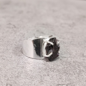 Bijoux en pierre brute Bague pour femme Grenat naturel Pierre précieuse brute Janvier Birthstone Party Bijoux à large bande Bague en argent sterling 925 - Product Image 2
