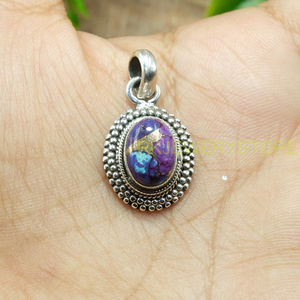Colgante de Plata de Ley 925 con Cabujón Ovalado de Turquesa Cobre Púrpura Natural, Marco de Cuentas Hecho a Mano, Joyería Tribal Vintage Boho - Product Image 4