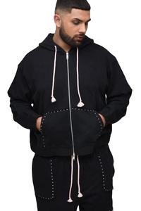 High Quality French Terry Oversize Crop <b>Zip</b> up <b>Hoodie</b> Tracksuit <b>Pocket</b> Rhinestone Detail Distressed <b>Hoodie</b> With Baggy Sweatpants - Product Image 5