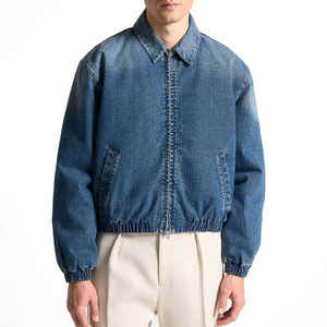 Plain <b>Cropped</b> Washed DenimBomber <b>Jacket</b> for Men - Product Image 6