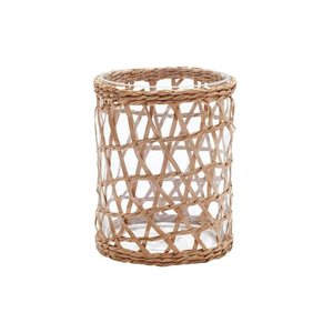 Lanterne porte-bougie décorative en jonc de mer pour la décoration de la maison bougeoirs en verre Vintage Design personnalisé dans l'usine du Vietnam - Product Image 2