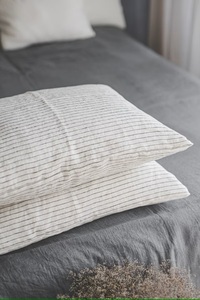 Handmade Natural Linen Pillowcase with Solid Black Stripes Softened Envelope Closure White Linen <b>Cover</b> <b>for</b> Home or Hotel Use - Product Image 3