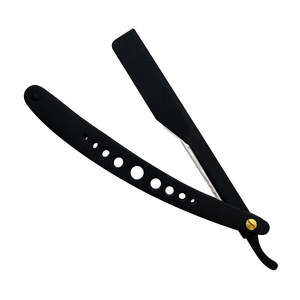Rasoir de barbier de haute qualité en acier inoxydable poignée fantaisie rasoir de barbier à bord droit pliant rasoirs manuels de couleur noire - Product Image 4