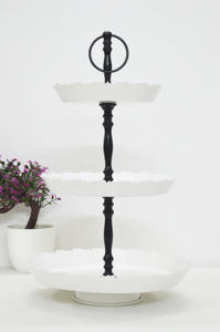 Servidor de soporte de pastel de 2 niveles de esmalte blanco niquelado de aluminio caliente con tallo de pájaro decorativo soporte de pastel de bajo precio barato al por mayor - Product Image 3