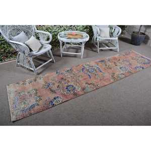 2.5x9.9 ft Turkish Rug, Vintage <b>Runner</b> Rug, <b>Red</b> Blue Polka dot Wool Rug - Product Image 2