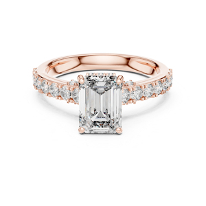 Anillo Solitario de Oro Blanco de 14K con Esmeralda y Diamante Redondo Cultivado en Laboratorio |   Anillo de Compromiso |   Diamante Cultivado Nuevo - Product Image 2