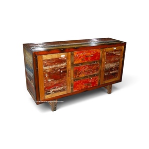 Mueble de Madera de Barco Reciclada Sostenible al por Mayor, con 3 Cajones y 2 Puertas, Estilo Antiguo, Hecho a Mano, para Sala de Estar o Cocina - Product Image 1