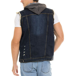 Chalecos vaqueros informales ajustados para hombre, chaqueta sin mangas de estilo rasgado, botón a prueba de viento, cierre a presión, ropa de calle, chaleco vaquero con sudaderas con capucha - Product Image 2