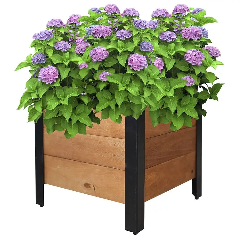 Vierkante Houten Bloemen Plant Pot Met Gepoedercoate Stalen Poten Verwijderbare Pp Zak Voor Huis Tuin Plant Engineering Lage Prijs