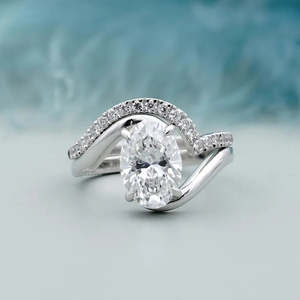 Oval Bypass Engagement <b>Ring</b> with Round Lab Grown <b>Diamond</b> Wedding Band <b>Diamond</b> <b>Rings</b> Collection - Product Image 1