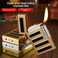Briquet à gaz à silex coulissant latéral en métal rechargeable JH Loud Voice, briquet de luxe Langsheng pour cigares, pipes et cigarettes