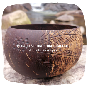 Cuenco de cáscara de coco grabado, conjunto hecho a mano por artesanos en Vietnam para usar en casa, Hotel, restaurante - Product Image 4