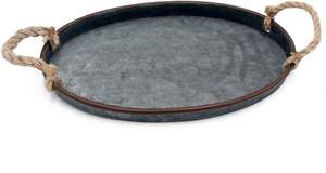 Elegant Rustic Metal Galvanized Serving Tray with <b>Rope</b> Handles Country Style for Home or Outdoor Use - Product Image 5