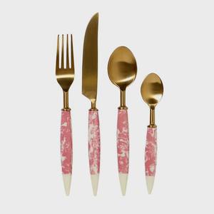 Dernière arrivée en stock de nouveau design de qualité supérieure avec manche en résine durable couleur or et sans danger pour les aliments, ensemble de couverts de 4 pièces - Product Image 1