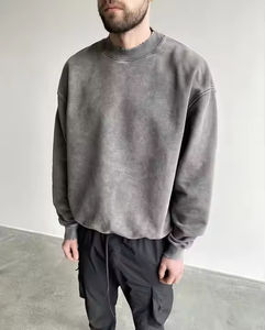 Ropa de calle básica personalizada, Jersey extragrande con cuello redondo lavado con ácido, sudadera mezclada de algodón de rizo francés de invierno - Product Image 3